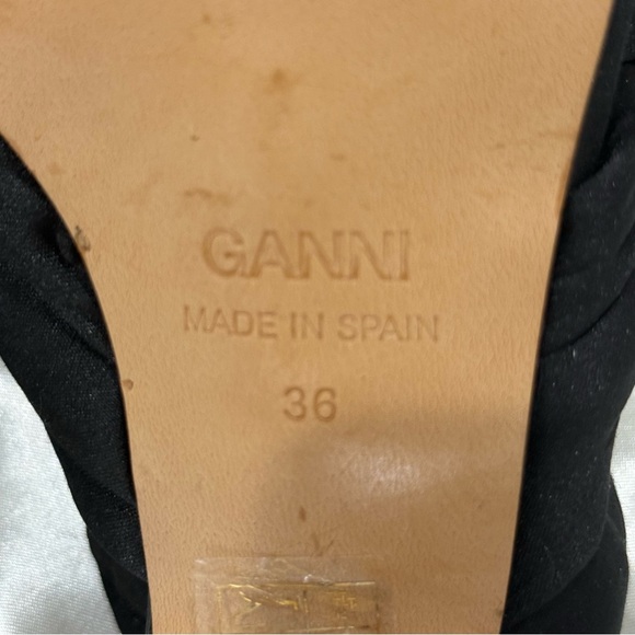 Ganni Knotted Satin Slingback Sandals Kitten Heels Open Toe Puffy Black Size 6 - Picture 10 of 12